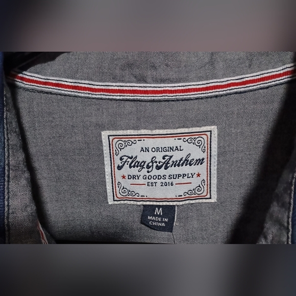 NWT Flag and Anthem Denim Shirt Mens sz Large Blue Plaid Button Up - Picture 10 of 12